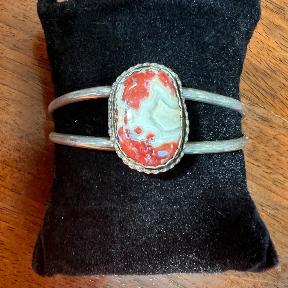 Native American Sterling Silver High Grade Crazy Lace Agate Bracelet vintage